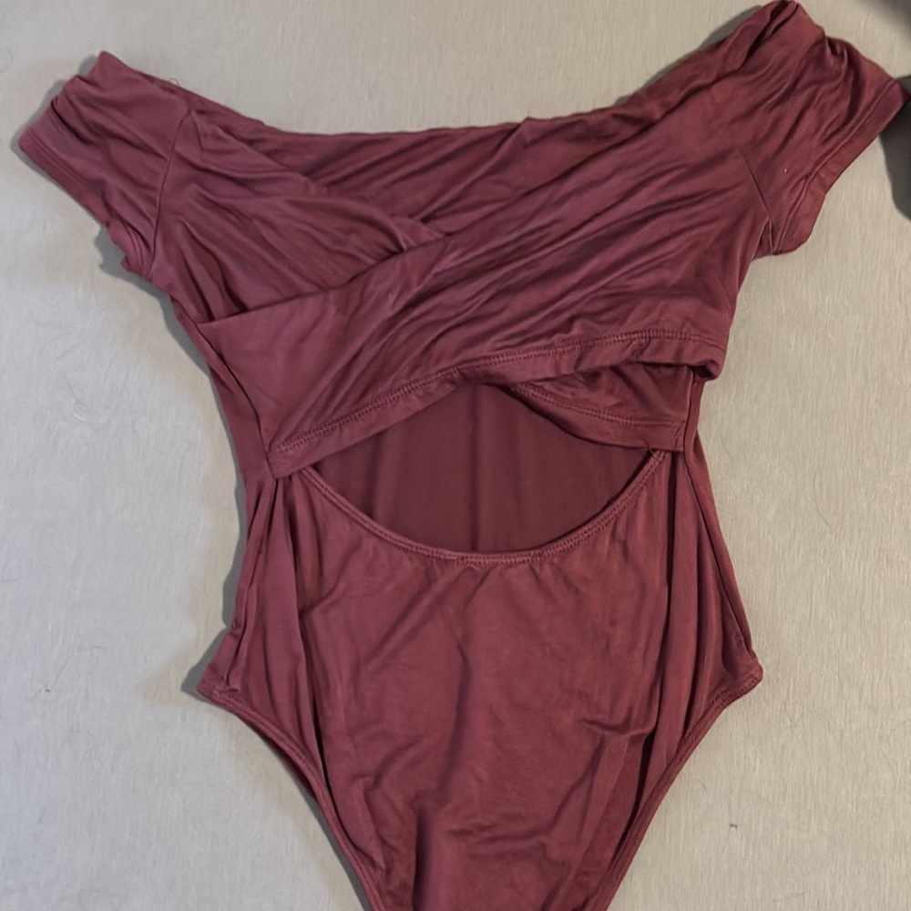 Criss-cross back body suit - maroon